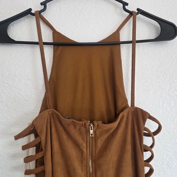 Privy Women's Brown Suede Cutout Lace Up Bodycon Mini Dress Size M - Picture 4 of 9